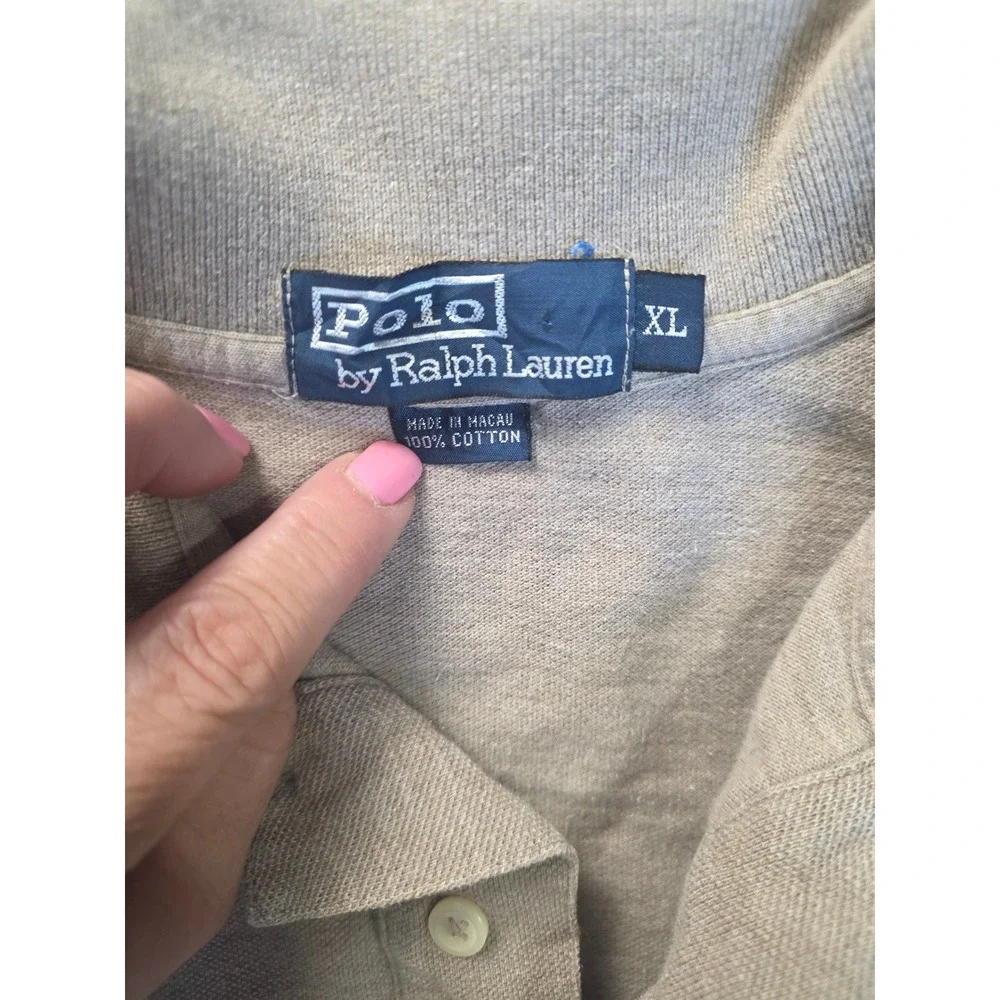 Polo Ralph Lauren‎ Mens XL Tan Khaki Short Sleeve Cotton Pique Polo Shirt Logo
